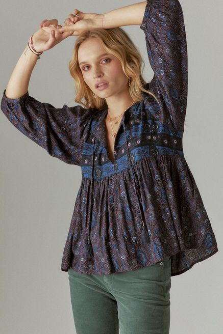 Peasant Shirt Outfit, Babydoll Blouse, Printed Tunic Tops, Peasant Blouse, Print Tunic, Peasant Tops, Branded Shirts, Mixing Prints, Boho Tops