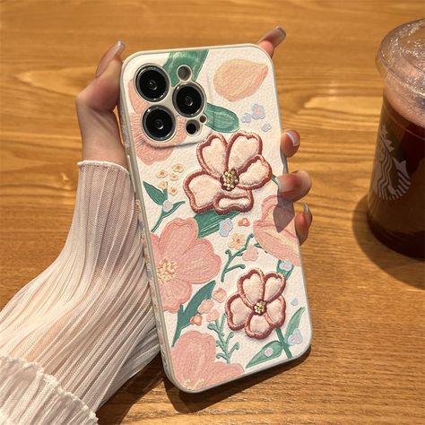 Embroidered Phone Case, Pink Iphone 13, Daisy Iphone Case, Pop Sockets Iphone, Purple Iphone Case, Iphone Case Collection, First Iphone, Floral Iphone Case, Plastic Phone Case