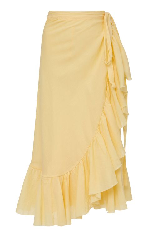 Loup Charmant Ruffle Cotton Wrap Skirt Yellow Maxi Skirt, Cotton Wrap Skirt, Ruffle Wrap Skirt, Brock Collection, Gang Gang, Womens Skirts, Stylish Skirts, Georgette Dress, Dresses Ideas