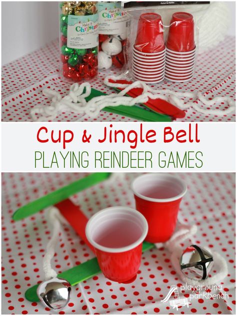 Cup and Jingle Bell - Playing Reindeer Games for the Holidays #holidays #Christmas #game Classroom Christmas Party, School Christmas Party, Xmas Games, Reindeer Games, Holiday Party Games, Christmas Games For Kids, Christmas Kindergarten, Holiday Party Favors, Dark Days