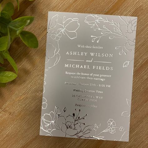 Silver Floral Elegant Modern Wedding Real Silver Foil Invitation Diy Wedding Invitations Templates, Pressed Floral, Silver Invitation, Silver Wedding Invitations, Elegant Modern Wedding, Wedding Invitation Inspiration, Wedding Anniversary Invitations, Foil Wedding Invitations, Roses Wedding