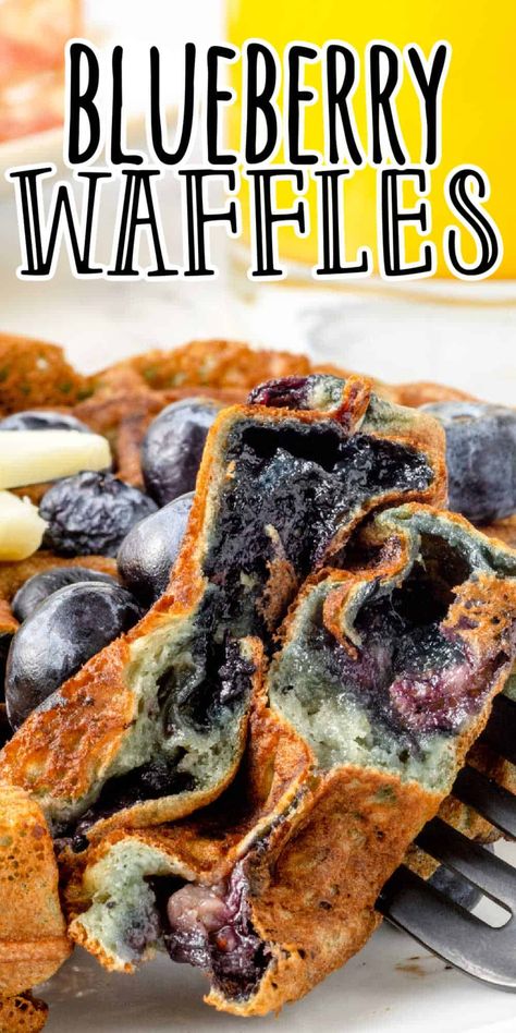 Blueberry Waffles Recipe | Homemade waffles loaded with fresh blueberries are one of our favorite breakfasts. These homemade blueberry waffles are sweet waffles loaded with blueberries for the perfect breakfast. | Click the pin to see more breakfast recipes from Lauren Happel! Blueberry Waffles Recipe, Sweet Waffles, Homemade Blueberry Syrup, Berry Waffles, Easy Waffle Recipe, Waffle Iron Recipes, Blueberry Waffles, Waffle Ingredients, Waffle Maker Recipes