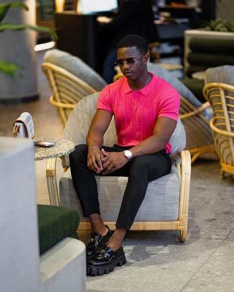 Black Kings, Black King And Queen, Fall Shoot, 24th Birthday, Dapper Men, Knit Polo, Black Man, Mens Style, Wear Pink