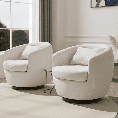 Add a unique and attractive touch to your home with this stylish modern white Swivel Barrel Chair. Featuring a high backrest, thick cushions, and armrests, this chair is filled with soft high-density foam and is ergonomically designed to embrace your body and provide exceptional comfort. The solid 360-degree swivel metal base ensures stability, preventing any loosening or shaking over time. It's the perfect addition to your bedroom, living room, nursery room, office, or reading room, bringing bo Walmart Swivel Chair, Beige Swivel Chair, Swivel Chair Bedroom, Modern Reading Chair, Swivel Chair Office, White Swivel Chairs, Modern Farmhouse Dining Room, Chairs For Living Room, Modern Farmhouse Dining