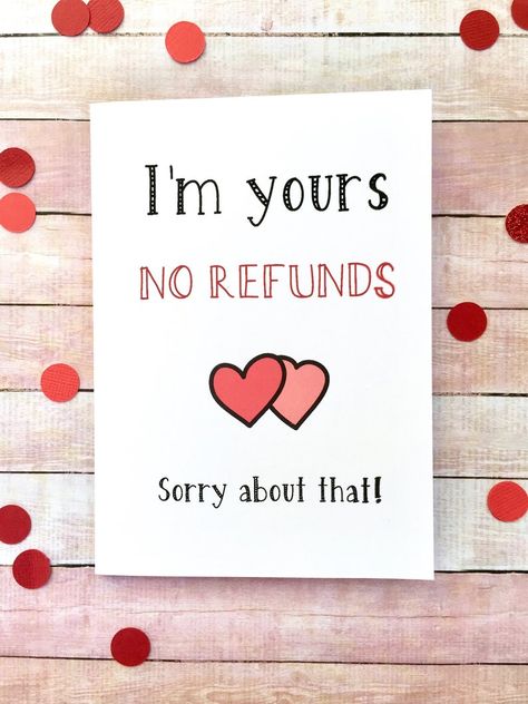 I'm Yours No Refunds Funny Valentines Card Card for Him | Etsy Handmade For Boyfriend, Cards Handmade For Boyfriend, Blog Captions, Valentine Cards For Boyfriend, Funny Valentines Cards For Friends, Im Yours, Funny Valentines Card, Friend Valentine Card, Alternative Valentines