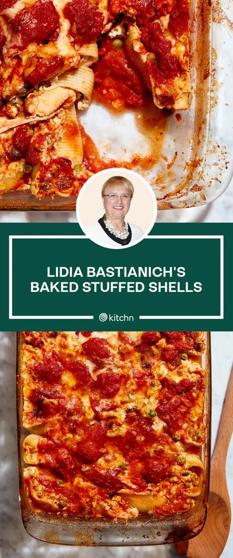 Lydia Bastianich, Pizza Potatoes, Basil Marinara Sauce, Lidias Italy Recipes, Baked Stuffed Shells, Lidia's Recipes, Italy Recipes, Lidia Bastianich, Shells Recipe