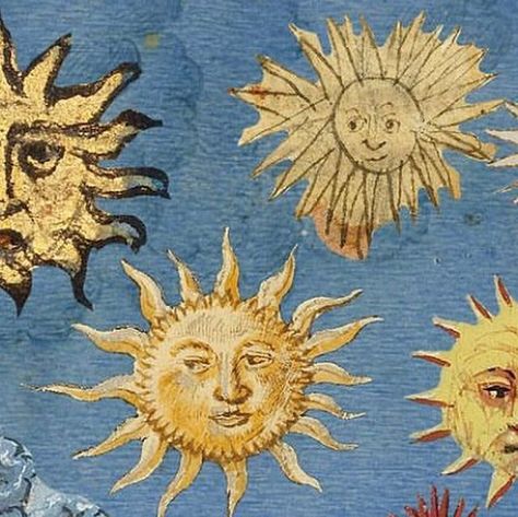 Maya Bouci on Instagram: "Medieval illustrations of suns and moons 🌞🌛 Via the lovely @odeandiefreude" Medieval Style Art, Medieval Mysticism, Funky Pots, Medieval Sun, The Sun And The Star, Celestial Goth, Sun With Face, Balcony Ceiling, Moon Time