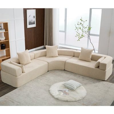 This curved sofa is composed of three modular sections, allowing flexible arrangement and customized comfort for your living space. Whether entertaining guests or spending time with family, it creates a cozy and intimate seating area. STYLISH Body Fabric: Khaki Polyester | Multi Color Sectional - STYLISH 3 - Piece Upholstered Sectional white / brownPolyester | 31" H X 111" W X 35.5" D | Wayfair Couch For Living Room, Sofa Size, Luxurious Bedroom, Modular Sectional Sofa, Brown Sofa, Curved Sofa, Upholstered Sectional, Living Room Furniture Sofas, Living Room Sectional