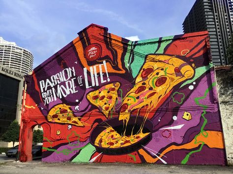 Food Illustration Design, Outdoor Restaurant Design, Bakery Design Interior, Creative Wall Painting, Pizza Art, Food Wall Art, Scary Wallpaper, Wall Painting Decor, Wall Murals Painted