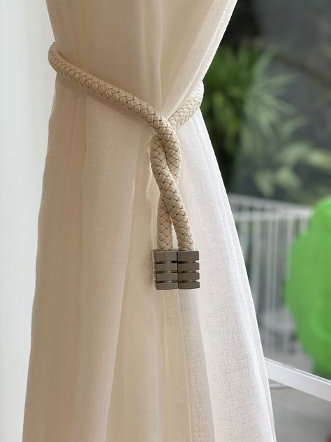 Magnetic Curtain Tie Backs, Curtains And Sheers, Rope Tie Backs, Classic Curtains, String Curtains, Magnetic Curtain, Ikea Curtains, Curtain Ties, Sun Light