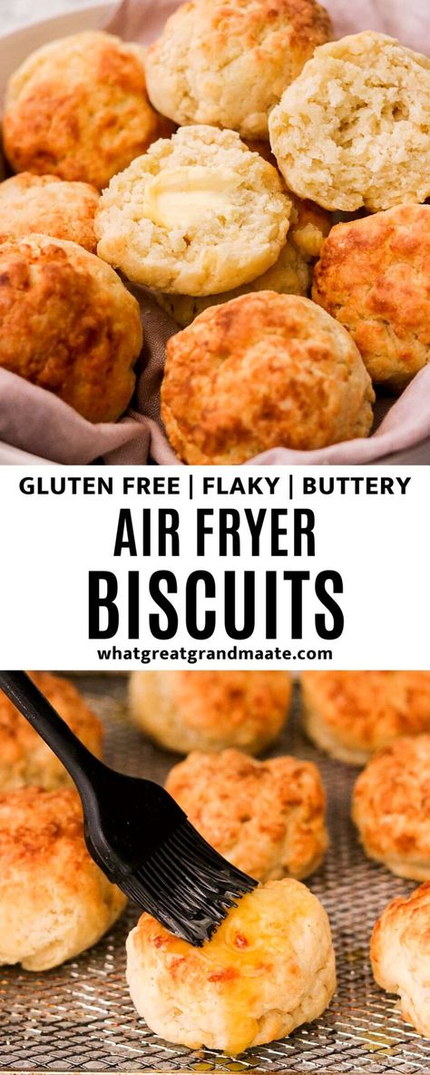 Warm, flaky biscuits with crispy edges and a soft chewy middle made right in the air fryer. These gluten-free air fryer biscuits have minimal ingredients and cook to perfection in just 20 minutes. Serve as a side dish or bring to a gathering. Dairy free biscuits option included. Gluten Free Dorm Recipes, Air Fryer Biscuits, Healthy Paleo Breakfast, Dairy Free Biscuits, Gluten Free Biscuits, Flaky Biscuits, Spiralizer Recipes, Gluten Free Flour Blend, Dinner Meals