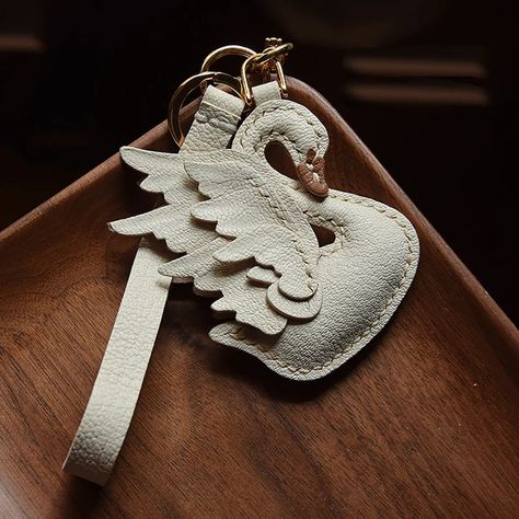 DIY Swan Leather Keychain Custom Leather Key FOB | Etsy Leather Kits, Handmade Leather Bag, Keychain Necklace, Diy Leather Bag, Keychain Handmade, Leather Key Fobs, Love Anniversary, White Swan, Charm Keychain