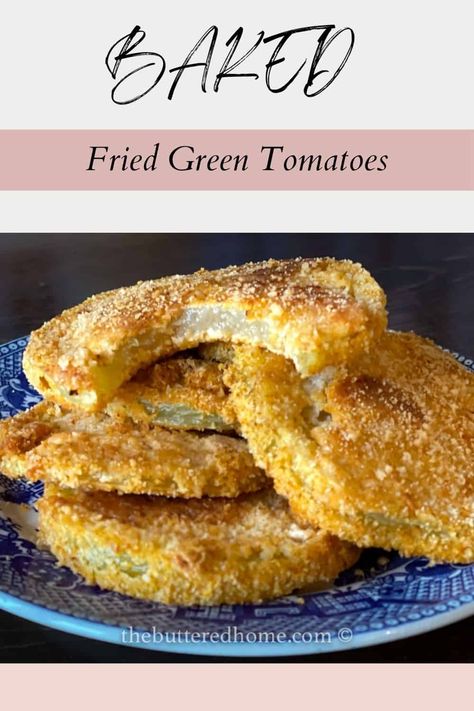 Oven Fried Green Tomatoes takes a traditional recipe and makes a healthy swap with one ingredient and the method of cooking. This leads to a guilt free way to enjoy this Southern staple. Baked Green Tomatoes Recipe, Air Fried Green Tomatoes Healthy, Fried Green Tomatoes Oven Baked, Baked Fried Green Tomatoes Recipe, Baked Green Tomatoes Oven, Oven Fried Green Tomatoes Recipe, Green Tomato Recipes Baked, Oven Fried Green Tomatoes, Green Tomotes