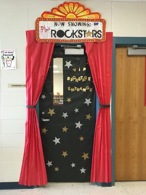 Hollywood Teacher Appreciation, Roll Door, Spring Classroom Door, Hollywood Classroom, Seating Chart Classroom, Rock Your School, Hollywood Theme Classroom, Rock Star Theme, Theatre Classroom