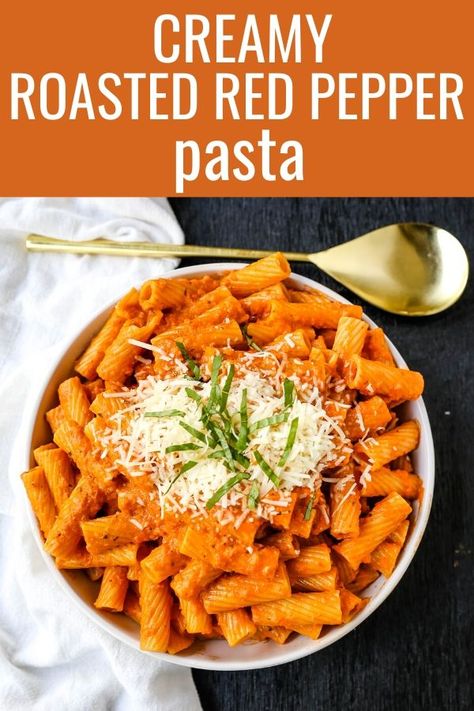 Creamy Roasted Red Pepper Pasta – Modern Honey Roasted Red Pepper And Tomato Pasta, Tomato Pepper Sauce, Roasted Red Peppers Sauce, Pasta Dishes Red Sauce, Pasta With Red Pepper Sauce, Roasted Garlic And Tomato Pasta, Roasted Red Pepper Pasta With Chicken, Roast Pepper Pasta, Pasta With Red Sauce Recipes