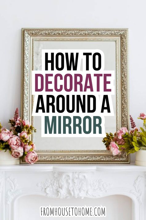 Discover the best techniques for decorating around a mirror and enhance your living space with style. Silver Mirrors Living Room, Decor Above Mirror Living Room, Wall Grouping With Mirror, What To Hang Around A Mirror, Above Couch Wall Decor With Mirror, Living Room Gold Mirror Above Couch, Mirrors With Pictures Around It, 4 Square Mirrors On Wall Decor, Wall Mirror And Pictures