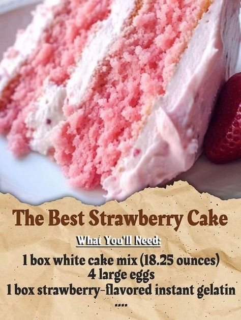 Grandma’s old recipes | Heavenly Strawberry Cake | Facebook Best Strawberry Cake Ever, Best Strawberry Cake, Delicious Strawberry Cake, Homemade Strawberry Cake, Strawberry Cream Cheese Frosting, Strawberry Cake Mix, Strawberry Cake Recipes, Cherry Recipes, Strawberry Puree