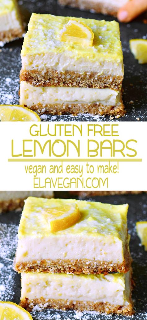 Vegan Lemon Bars, Gluten Free Lemon Bars, Vegan Lemon Cake, Lemon Bars Easy, Gluten Free Plant Based, Lemon Cheesecake Bars, Lemon Bars Recipe, Gluten Free Sweets, Lemon Cheesecake