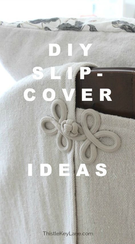 Get ideas on how to make one-of-a-kind stylish DIY slipcovers to update the look of a room or give new life to outdated furniture. #slipcoverideas #diyslipcovers #sofaloveseat #chairslipcover #tableslipcover #headboardslipcover #howtomakeaslipcover #slipcoverforoutdatedfurniture Drop Cloth Slipcover, Diy Furniture Upholstery, How To Make Headboard, Canvas Drop Cloths, Painted Wicker, Decor Logo, Recliner Slipcover, Upholstery Diy, Diy Couch