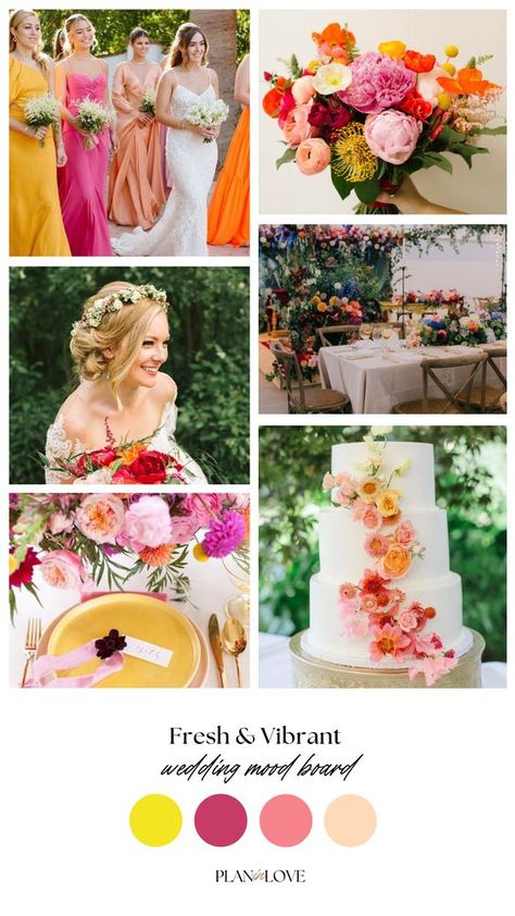 Wedding Color Palette 2024 Summer, Sage Green Wedding With Bright Flowers, Sorbet Wedding Colors, Spring Wedding Mood Board, Vibrant Wedding Colors Colour Palettes, Wedding Color Palette 2024, Sorbet Wedding, Elegant Wedding Colors, Colour Wedding