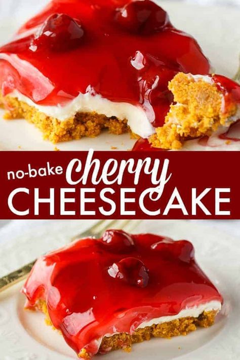 Cherry Cheesecake Bars, Nobake Dessert, Cherry Cheesecake Recipe, No Bake Cheesecake Filling, No Bake Cherry Cheesecake, Dessert Homemade, Homemade Graham Cracker Crust, Cheesecake Squares, Biscuits Graham