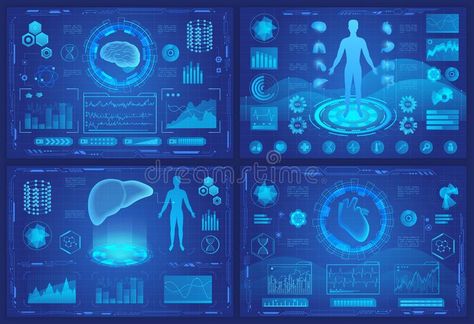 Medical futuristic vr hologram vector illustrations for medicine of future ui sc #Sponsored , #SPONSORED, #SPONSORED, #vr, #Medical, #vector, #hologram Futuristic Medicine, Dashboard Illustration, Futuristic Hologram, Magic Attack, Hud Elements, Hologram Technology, Medical Vector, Human Organs, English Ideas