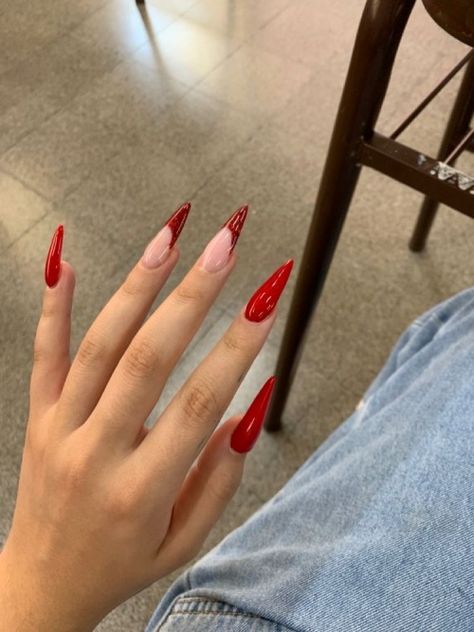 Red Stilleto Nails Designs Ideas, Long Stilleto Nails Design Red, Red Nail Designs Stiletto, Edgy Red Nails, Red Acrylic Nails Stiletto, Stilleto Nails Red, Stylish Nails Red, Long Red Nail Ideas, Red Trendy Nails