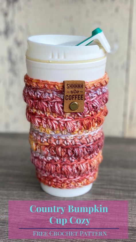 Free Crochet Pattern: Country Bumpkin Cup Cozy - Avery Lane Creations Free Coffee Cozy Crochet Pattern, Free Crochet Cozy Patterns, Crochet Coffee Cozy Free Pattern Cup Holders, Free Cup Cozy Crochet Pattern, Crochet Starbucks Cup Cozy, Crochet Koozie Pattern Free, Cup Cozy Crochet Pattern Free, Coffee Cup Cozy Crochet Pattern Free, Crochet Cup Cozy Free Pattern