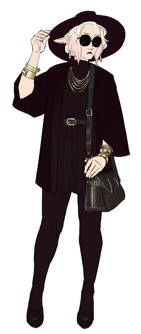 Modern Day Wizard Outfit, Goth Clothes Drawing Reference, Edgy Dnd Character, Paranormal Investigator Character Design, Witch Character Design Modern, Goth Dnd Character, Modern Dnd Character Design, Character Design Modern, Modern Monsters