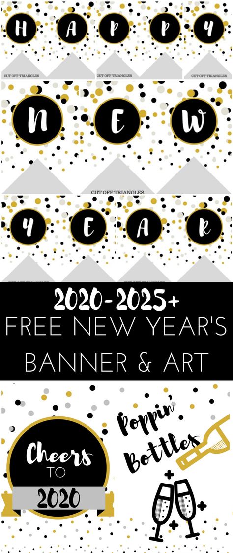 New Year Printables, New Year Diy, Free Printable Banner, Wall Art Printables, Happy New Year Banner, Banner Printable, Free Banner, New Year Banner, Art Printables