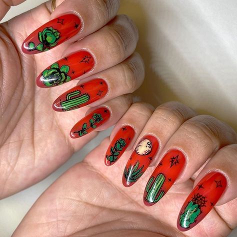 Cactus Nail Designs, Cactus Nails, I Have Nothing To Say, Ballerina Nails Designs, Bright Summer Acrylic Nails, Desert Scenes, Basic Nail, Bright Summer Nails Designs, Summer Nail Ideas