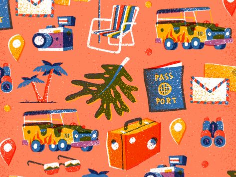 Vacation Wallpaper, Vacation Illustration, Drawing Texture, Ryo Takemasa, Wallpaper Graphic, Texture Drawing, Vintage Drawing, Wallpaper Pattern, Travel Illustration