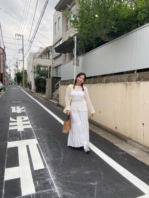 White Long Skirt, Long Skirt Outfits, New Balance Women, New Balance Shoes, White Tank, White Tank Top, White Skirts, Long Skirt, Skirt Outfits