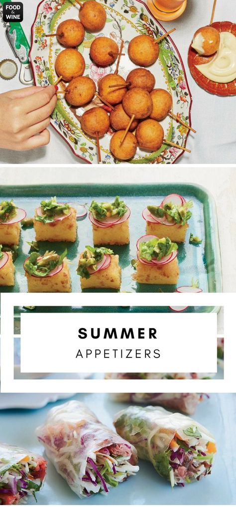 If you’re having a summer party, you’ll need to whip up a few of these hors d’oeuvres that are fun, festive and delicious. They are sure to impress and easy to make. Try a few of our favorite recipes such as grilled vegetable bruschetta, cheese-topped guacamole and scallop ceviche with aguachile. Wine And Nibbles Ideas, Grilled Vegetable Appetizer, Hors D’oeuvres For A Party, Pretty Party Appetizers, Summer Tapas Recipes, Vegan Passed Hors D'oeuvres, Fancy Vegetable Appetizers, Easy Elevated Appetizers, Easy Hors Devours Appetizers