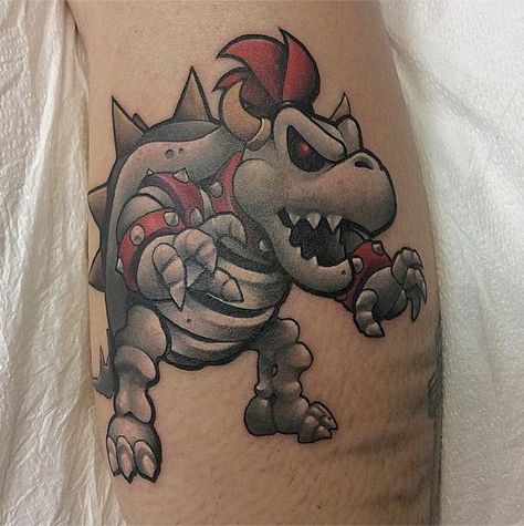 Dry Bowser tattoo by Brandon Flores - Tatuaje de Dry Bowser #tattoo #tatuaje #drybowser #nintendo Bowser Tattoo, Mario Tattoos, Dry Bowser, Super Mario Tattoo, Herren Hand Tattoos, Mario Tattoo, Mario Mario, Nerd Tattoo, Retro Tattoos