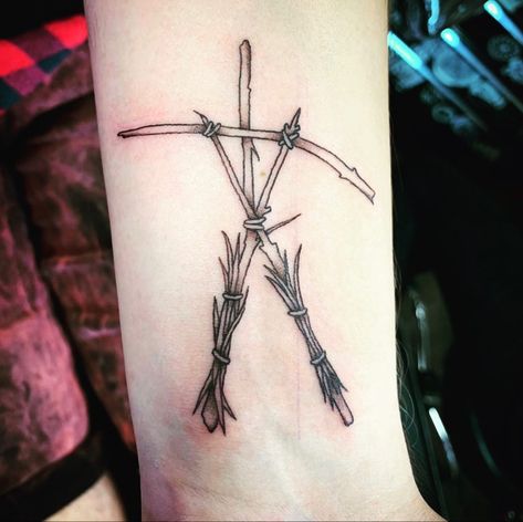 Wooden Stake Tattoo, Blair Witch Project Tattoo, Blair Witch Tattoo, Stick Figure Tattoo, Witch Stick, Horror Sleeve, Blair Witch, Witch Tattoo, Patchwork Sleeve