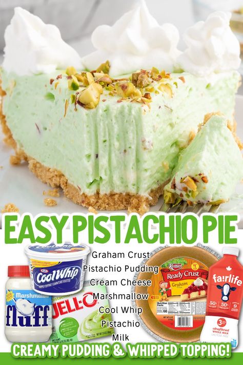 A close-up shot of a slice of Pistachio Pie on a plate. Pistachio Pie, Pistachio Dessert, Easter Food Appetizers, Pistachio Recipes, Party Snack Food, Pistachio Pudding, Easy Pie Recipes, Jello Recipes, Pudding Desserts