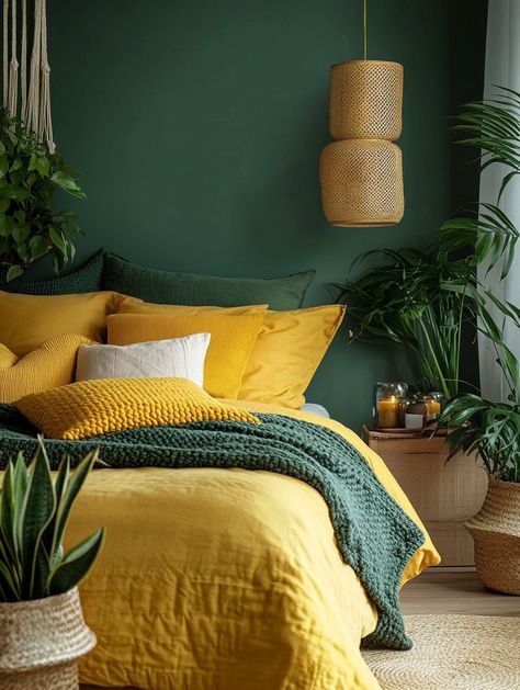 41 Yellow Bedroom Ideas - Brighten Your Space with Sunny Decor Sunny Decor, Mustard Bedroom, Yellow Bedroom Ideas, Yellow Bedroom Decor, Yellow Furniture, Yellow Curtains, Yellow Throw Pillows, Yellow Bedding, Black Room