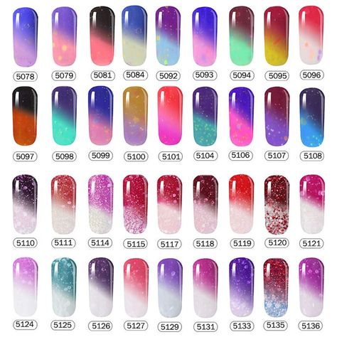 Mood Changing Nails, Nail Polish Combinations, Nail Color Combinations, Black And White Nail Designs, Color Change Nail Polish, Hard Gel Nails, Gel Colors, Color Changing Nails, Spring Nail Designs