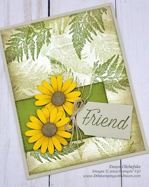 Last weekend we spent an extended weekend at our cabin.  It was nice and peaceful, which gave me time to stamp for fun.  One of the stamp sets I brought with me as the NEW Daisy Lane stamp set.  Also Stampin Up Daisy Lane, Daisy Image, Sunflower Cards, Daisy Cards, Karten Design, Flower Card, Friendship Cards, Punch Cards, Stamping Up Cards