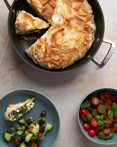 Jamie Oliver's 30 Minute Meals: Spinach & Feta Filo Pie recipe | HotCooking Spinach Feta Filo, Salad With Basil Dressing, Jamie Oliver 30 Minute Meals, Spinach Tart, Filo Pie, Maybe Next Time, Savoury Tarts, Spinach Pie, 30 Min Meals