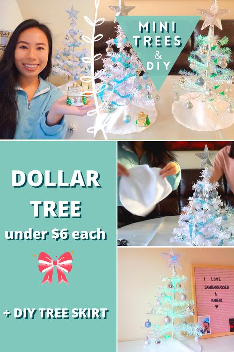 We decorated mini christmas trees from Dollar Tree for under $10 total! Check out this budget holiday home decor featuring a quick DIY christmas tree skirt. (+ a video) Diy Tree Skirt, Mini Christmas Tree Diy, Christmas Trees Diy, Mini Tree Skirt, Diy Christmas Tree Skirt, Trees Diy, Mini Christmas Trees, Mini Tree, Diy Tree