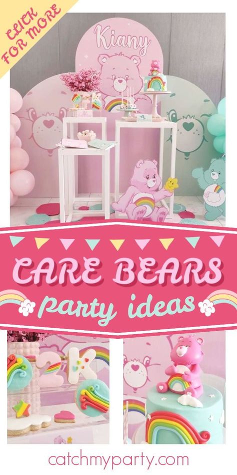 Care Bears Birthday Party Cake, Care Bears Party, Care Bear Birthday Party Ideas, Care Bears Birthday Party, Care Bear Birthday, Care Bear Party, Baby Gender Reveal Party Decorations, 1st Birthday Party For Girls, Birthday Drinks