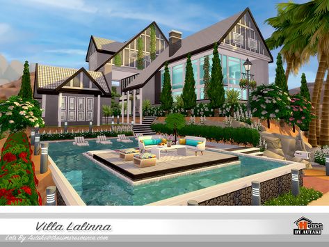 Sims 4 — Villa Lalinna NoCC by autaki — Villa Lalinna NoCC Luxury beach modern styles. House for your simmies. Hope you Sims 4 Beach House, Sims 4 Seasons, Powder Mask, Beach Mansion, Gallery Cafe, Luxury Beach House, Sims 4 House Design, Casas The Sims 4, Sims House Plans