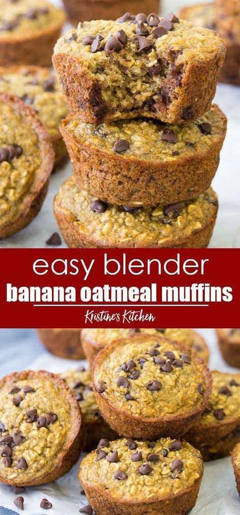 Blender Banana Muffins, Banana Muffins With Chocolate Chips, Muffins With Chocolate Chips, Muffins With Chocolate, Muffins Blueberry, Gluten Free Banana Muffins, Glutenfri Baking, Banana Oatmeal Muffins, Healthy Banana Muffins