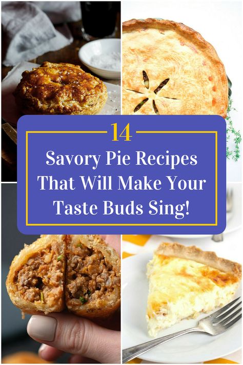 Collage of 4 savory pie recipes. Savory Recipes Using Pie Crust, Easy Savory Pie Recipes, Savory Hand Pies Recipes Pie Crust, Pie Recipe Savory, Savory Pie Crust Recipe, Savory Pie Recipes, Savory Pastries, Onion Pie, Savory Pies Recipes