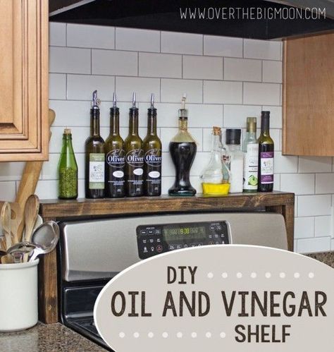 DIY Oil and Vinegar Shelf for over the Stove! Love this so much! From www.overthebigmoo...! Diy Kitchens, Window Shelves, Kitchen Design Diy, Kabinet Dapur, Diy Kitchen Decor, Kitchen Diy, Kitchen Decorating, Kitchen Redo, House Beautiful