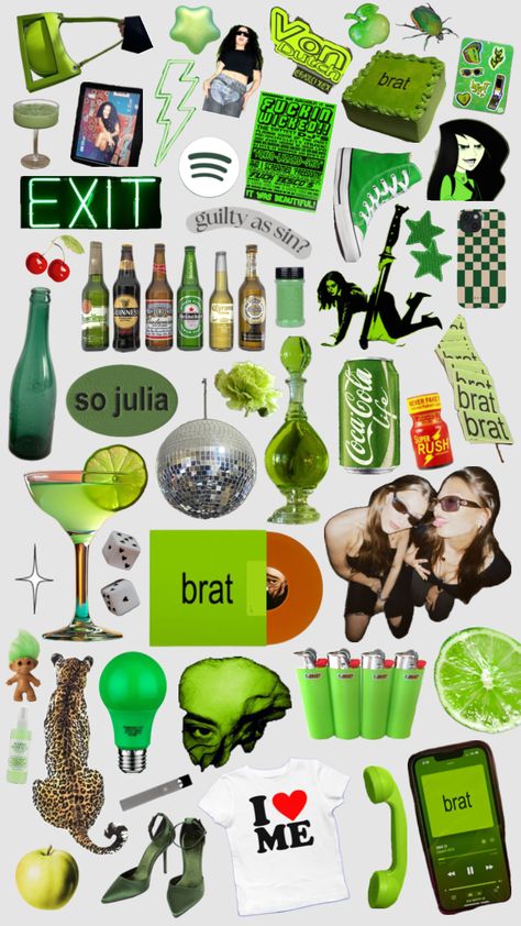 #brat #green #julia #charlixcx Brat Aesthetic Outfit, Brat Green, Brat Party, Brat Outfits, Brat Aesthetic, Brat Summer, Fake Life, Music Journal, Birthday Collage