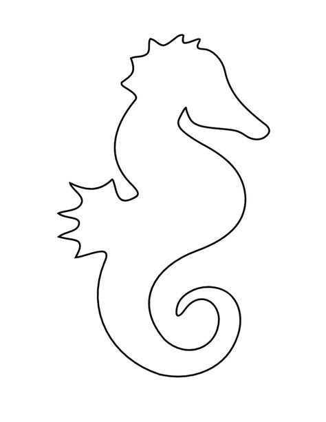 Free Printable Seahorse Template For Crafts Printable Seahorse Template, Summer Templates Free Printable, Seahorse Template, Seahorse Outline, Draw Figures, Umbrella Template, Mittens Template, Horse Template, Horse Outline