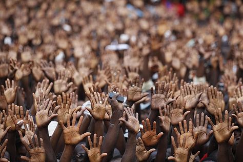 Abidjan, Ivory Coast: Supporters of incumbent president Laurent Gbagbo raise their hands in a show of support during a rally Rebecca Bl Show Of Hands, Mission Work, Charity Organizations, Missions Trip, We Are The World, Ivory Coast, The Source, Gods Love, Worship